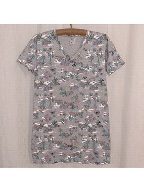 anko 4 Gray White Pink Green Black Blue Beach Scapes Cotton V Neck Sleep Shirt